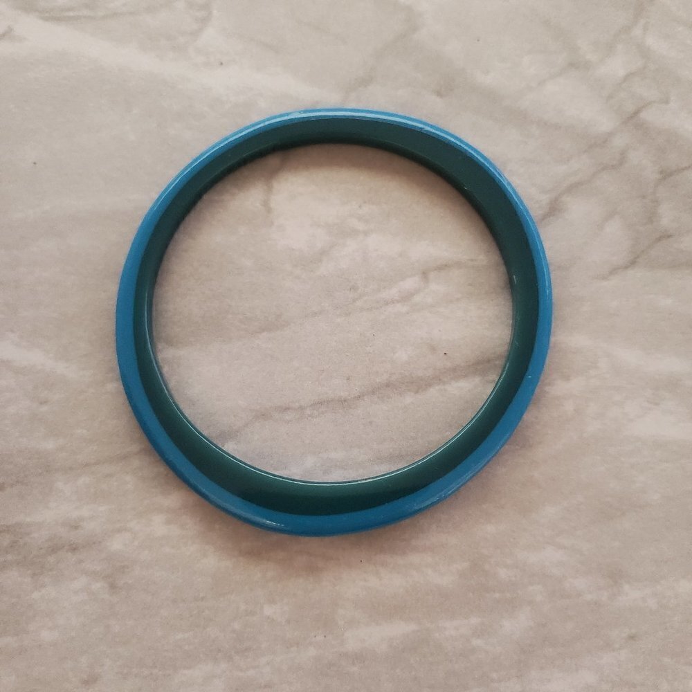 💙 Vitnage 1980s 80s J.Crew Two Tone Blue Retro Mod Bangle Bracelet 💙 - Picture 1 of 4